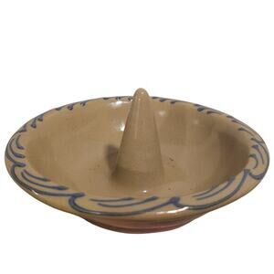 Ceramic Hartstone Pottery Apple Baker‎ Ring Holder Dish Blue and Tan